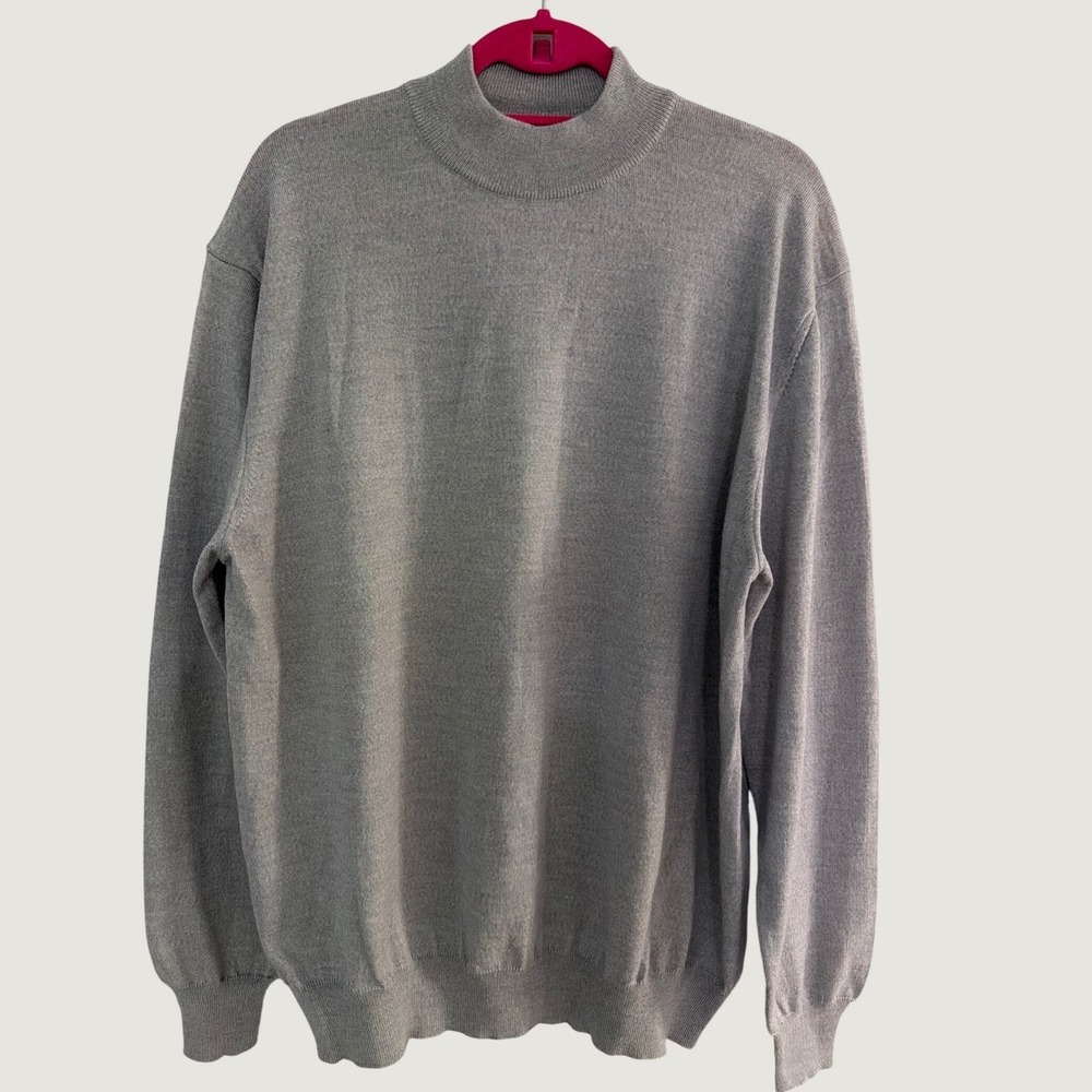 Bernini Mens XXL Grey Mock Neck Sweater 100% Extrafine Merino Wool Made in Italy